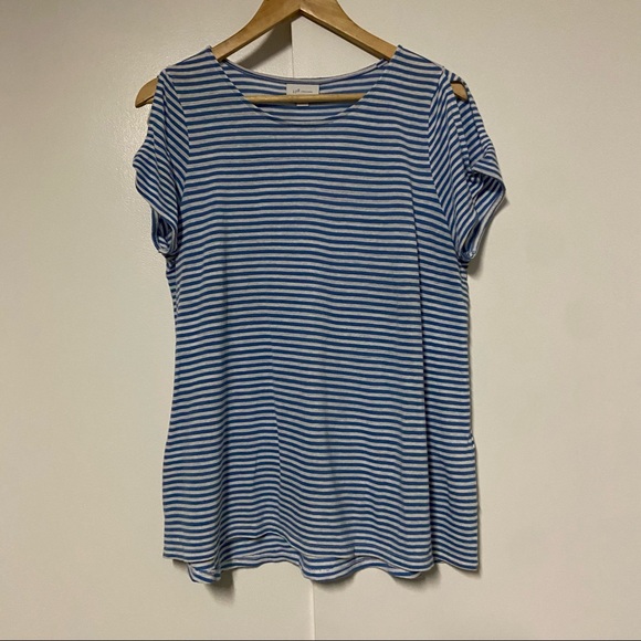 J. Jill Tops - J. Jill Love Linen Striped Blue/white Short Twisted Sleeves Shirt Size M